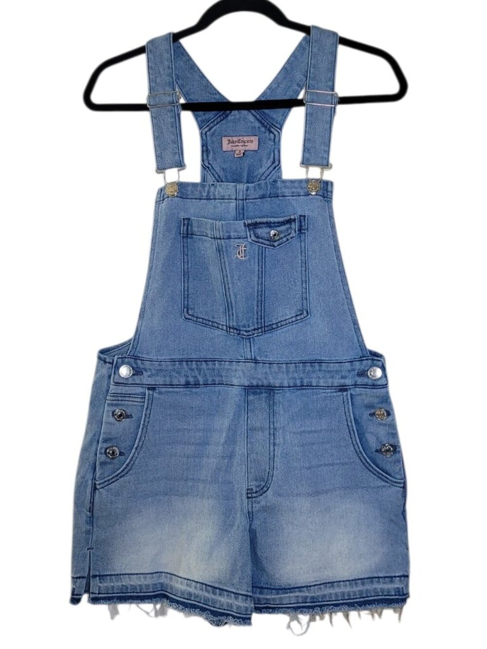 Juicy Couture Y2K Denim Short Overalls Raw Hem Medium Wash Small Streetwear